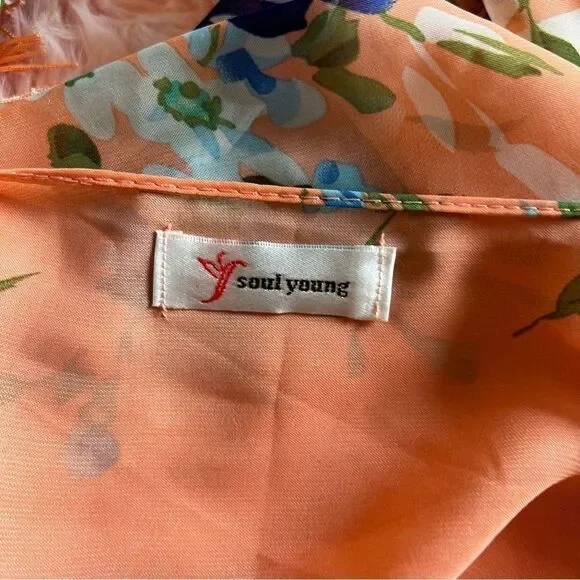 Soul Young Leopard & Floral Open Front Fringe Hem 2 Kimono Duster Blouses O/S - Picture 10 of 16